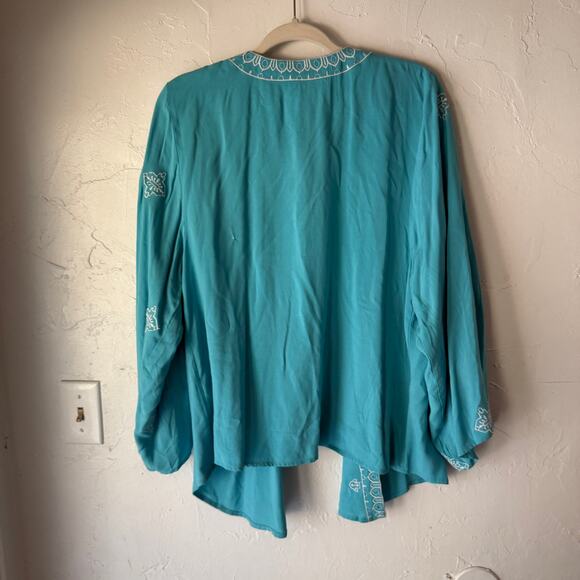 Ariat Misty Kimono Maui Blue Open Front Embroidered Cardigan S/P NWT - Picture 7 of 10